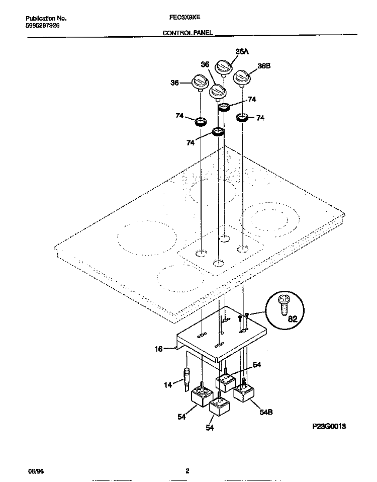 CONTROL PANEL Diagram and Parts List for FEC3X9XESA  Frigidaire Cooktop