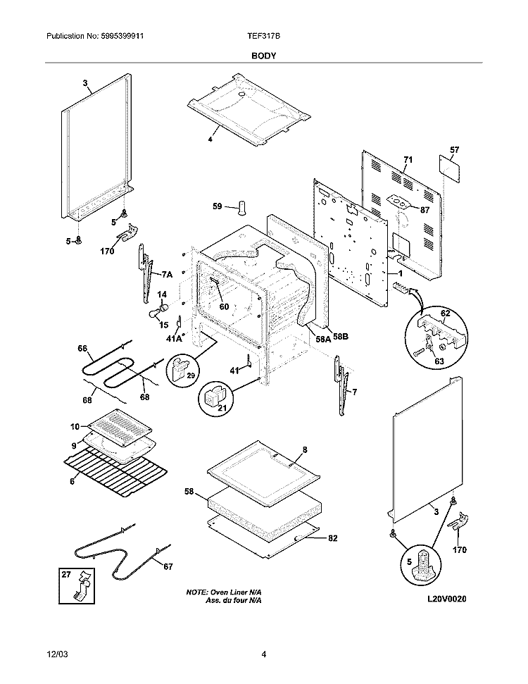 BODY Diagram and Parts List for TEF317BUB  Tappan Range