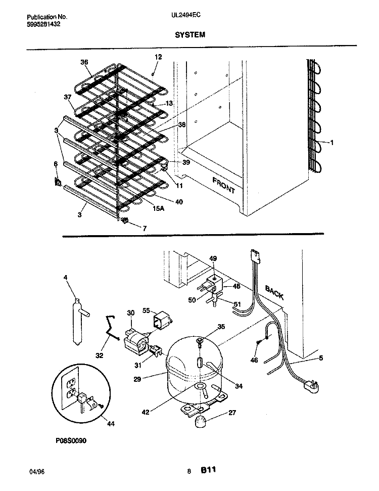 SYSTEM Diagram and Parts List for UL2494ECW7  Frigidaire Freezer