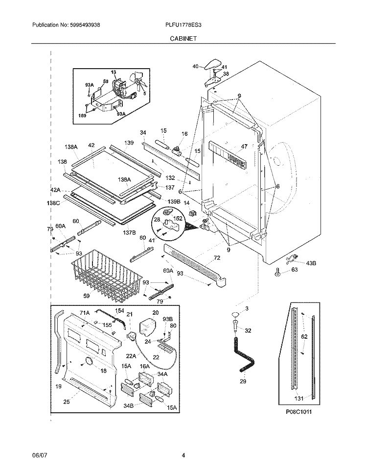 CABINET Diagram and Parts List for PLFU1778ES3  Frigidaire Freezer