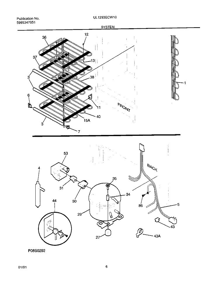 SYSTEM Diagram and Parts List for UL1293ECW10  Electrolux Freezer