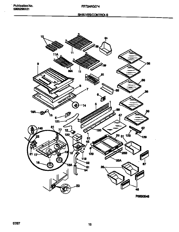 SHELVES / CONTROLS Diagram and Parts List for FRT24RGCB4  Frigidaire Refrigerator