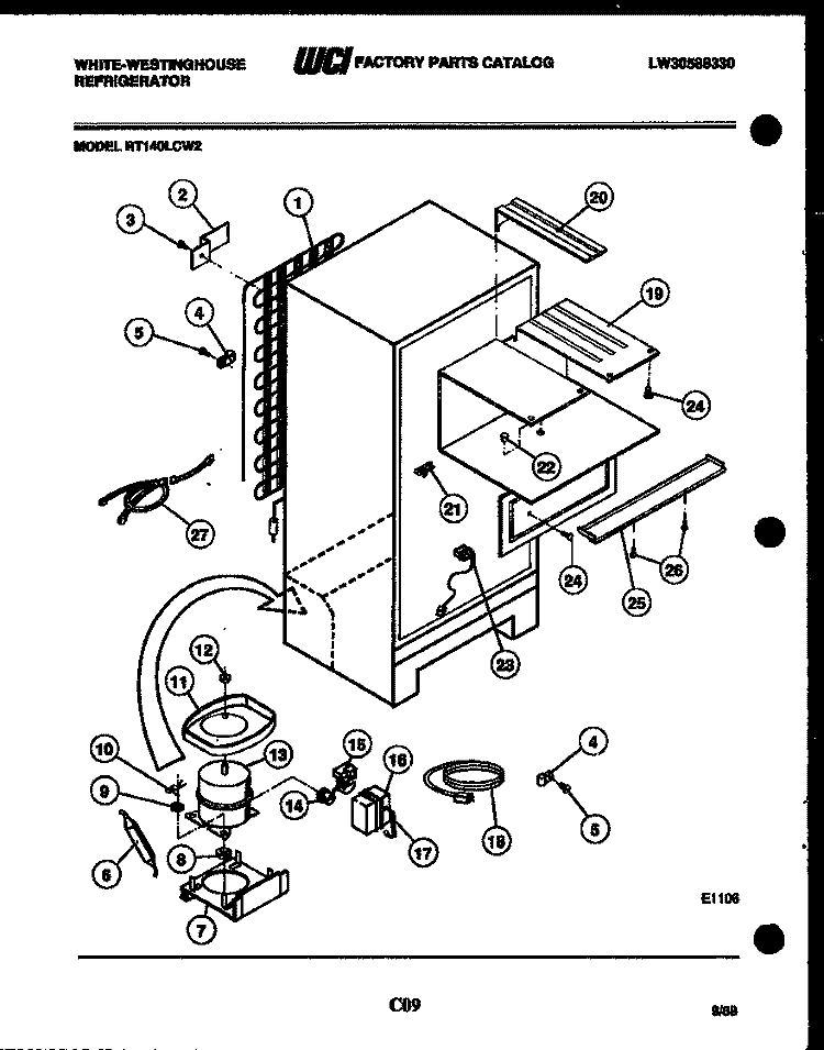 SYSTEM AND AUTOMATIC DEFROST PARTS Diagram and Parts List for RT163LCD1  Frigidaire Refrigerator
