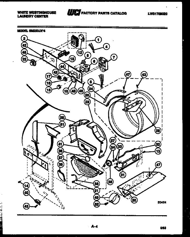 CONSOLE, CONTROL AND DRUM Diagram and Parts List for SM230JXW4  Frigidaire Washer