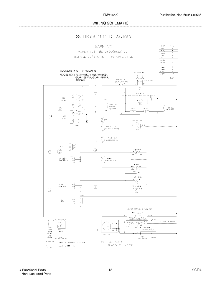 WIRING SCHEMATIC Diagram and Parts List for FMV145KB2  Frigidaire Microwave