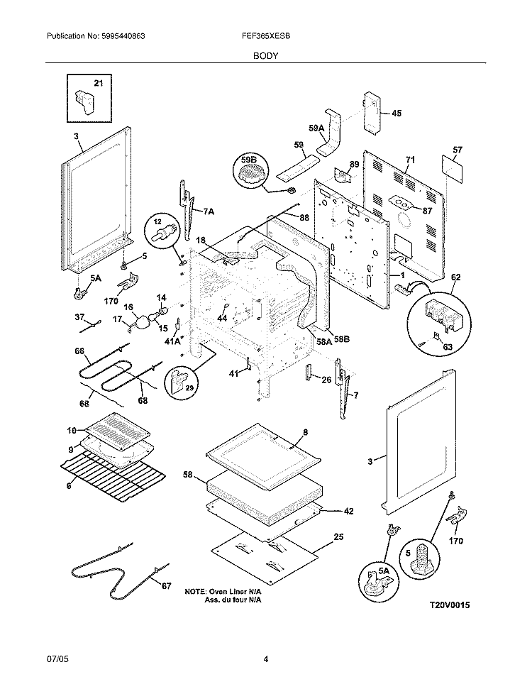 BODY Diagram and Parts List for FEF365XESB  Frigidaire Range
