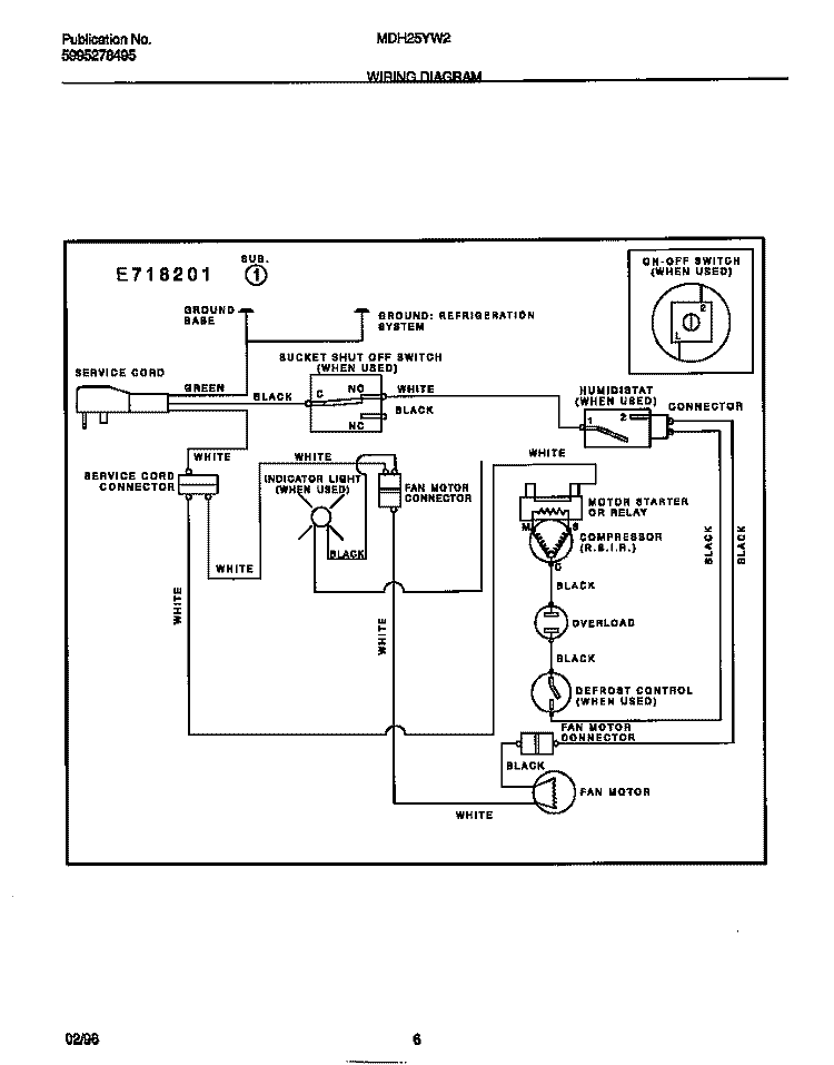 WIRING DIAGRAM Diagram and Parts List for MDH25YW2  Frigidaire Dehumidifier