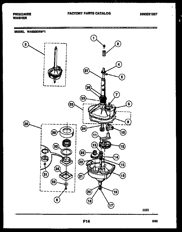 TRANSMISSION PARTS Diagram and Parts List for WA5820RW1  Frigidaire Washer