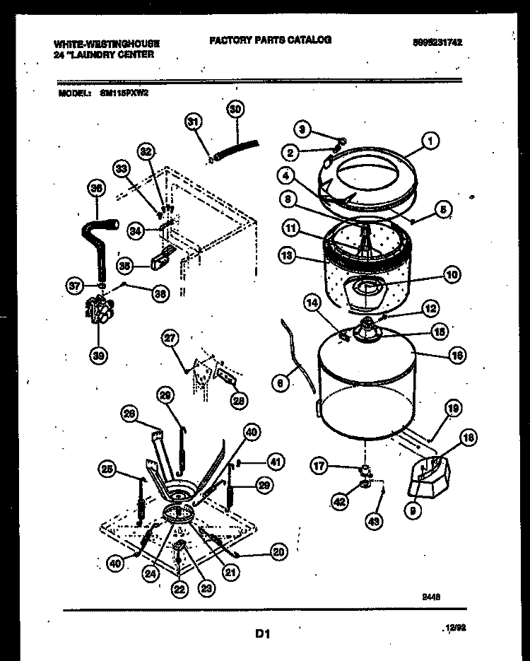 TUBS, WATER VALVE AND LID SWITCH Diagram and Parts List for SM115PXW2  Frigidaire Washer