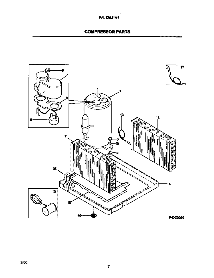 COMPRESSOR PARTS Diagram and Parts List for FAL125J1A1  Frigidaire Air Conditioner