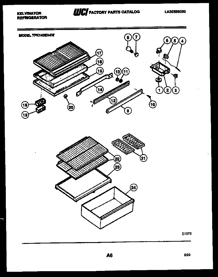 SHELVES AND SUPPORTS Diagram and Parts List for TPK140EN4F  Kelvinator Refrigerator