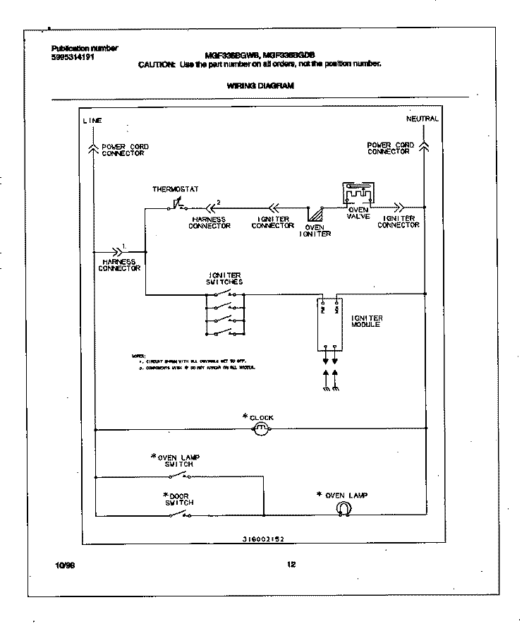 WIRING DIAGRAM Diagram and Parts List for MGF336BGDB  Frigidaire Range