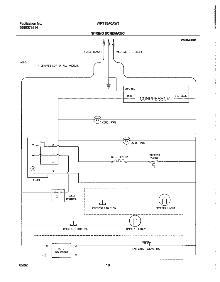 WIRING SCHEMATIC Diagram and Parts List for WRT15A0AW1  Westinghouse Refrigerator