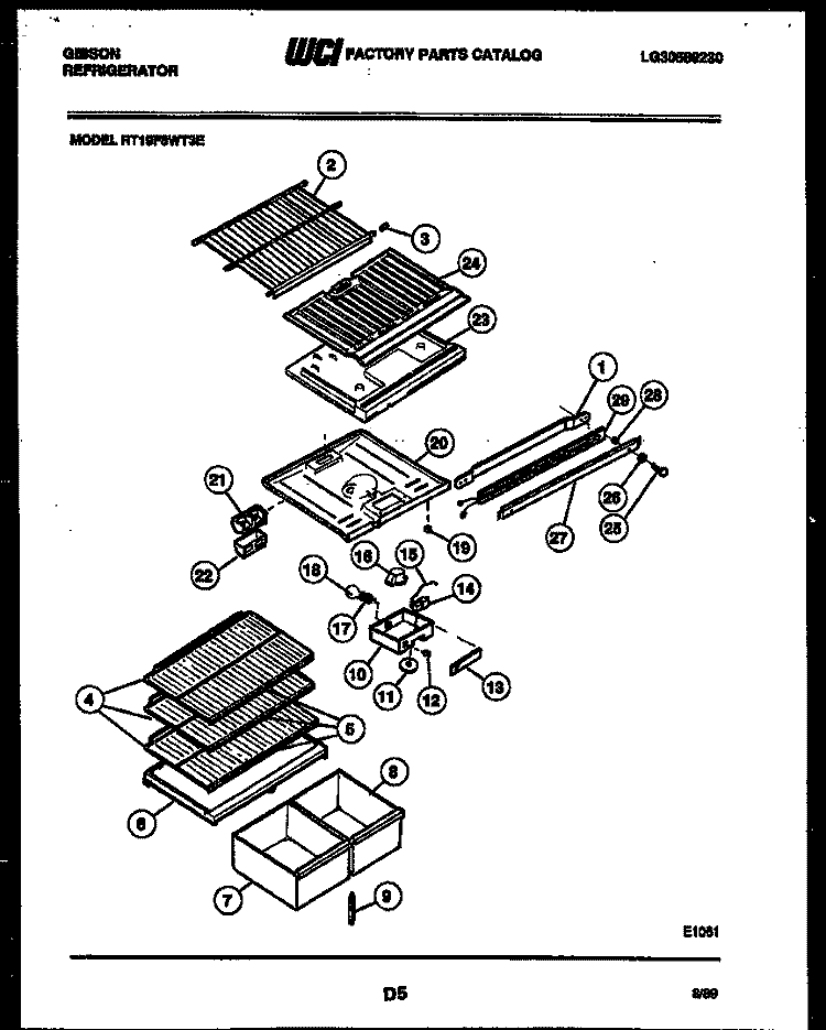 SHELVES AND SUPPORTS Diagram and Parts List for RT19F8WT3E  Gibson Refrigerator