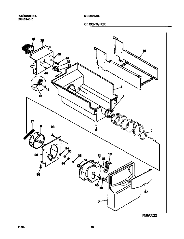 ICE CONTAINER Diagram and Parts List for MRS20WRGD1  Frigidaire Refrigerator
