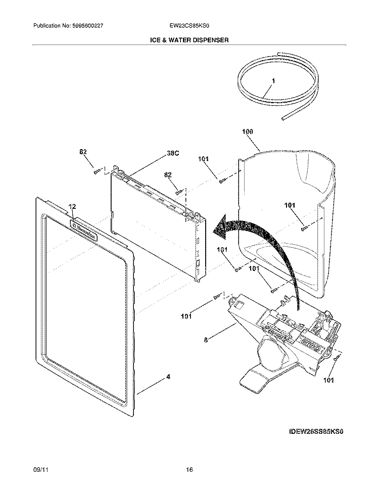 ICE & WATER DISPENSER Diagram and Parts List for EW23CS85KS0  Electrolux Refrigerator