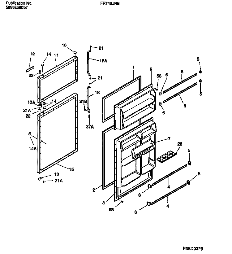 DOOR SECTION Diagram and Parts List for FRT18JRBW1  Frigidaire Refrigerator