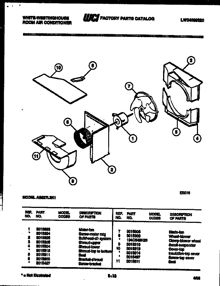 AIR HANDLING PARTS Diagram and Parts List for AS227L2K1  Frigidaire Air Conditioner