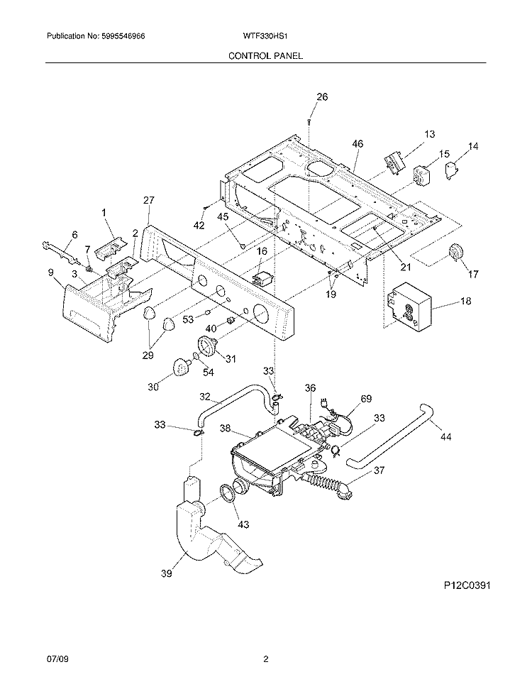 CONTROL PANEL Diagram and Parts List for WTF330HS1  Westinghouse Washer