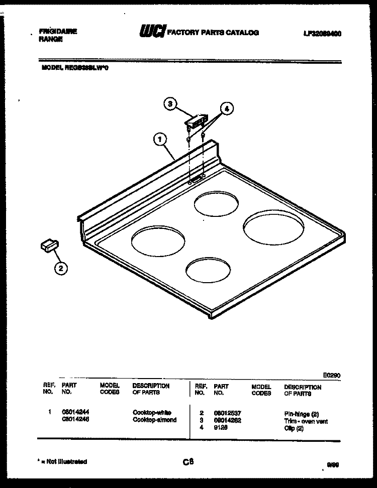 COOKTOP PARTS Diagram and Parts List for REGS38BLL0  Frigidaire Range