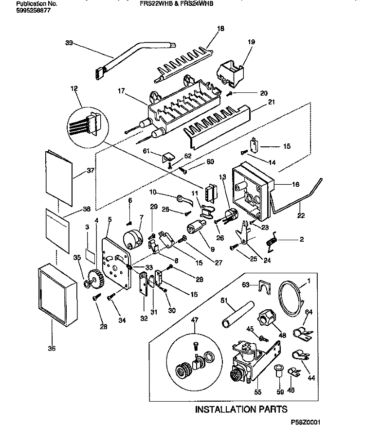 ICE MAKER COMPONENTS Diagram and Parts List for FRS22WHBD0  Frigidaire Refrigerator