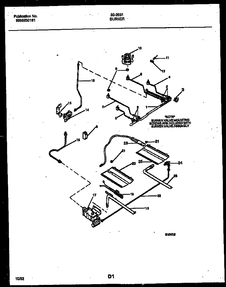 BURNER PARTS Diagram and Parts List for 30-3981-00-04  Tappan Range