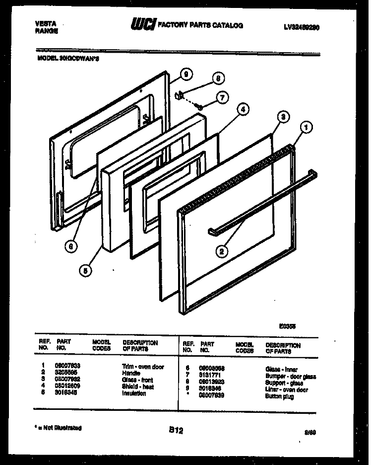 DOOR PARTS Diagram and Parts List for 30IGCDWAN5  Tappan Range