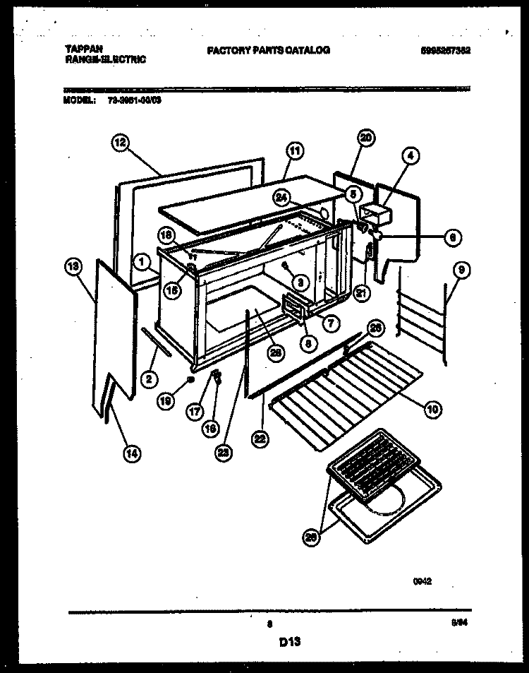 UPPER BODY PARTS Diagram and Parts List for 73-3951-00-03  Tappan Range