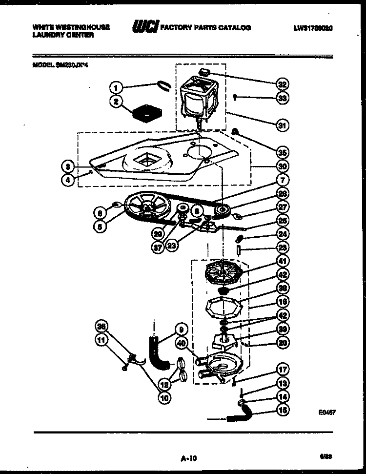 WASHER DRIVE SYSTEM AND PUMP Diagram and Parts List for SM230JXW4  Frigidaire Washer