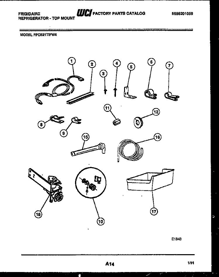 ICE MAKER AND INSTALLATION PARTS Diagram and Parts List for FPCE21TIFL4  Frigidaire Refrigerator
