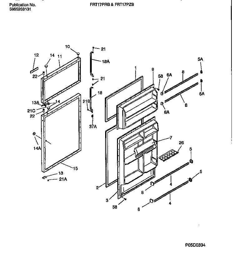 DOOR SECTION Diagram and Parts List for FRT17PZBW2  Frigidaire Refrigerator