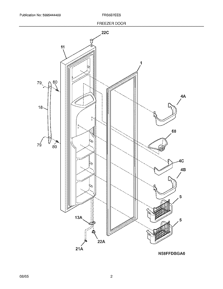 FREEZER DOOR Diagram and Parts List for FRS6B7EESBN  Frigidaire Refrigerator