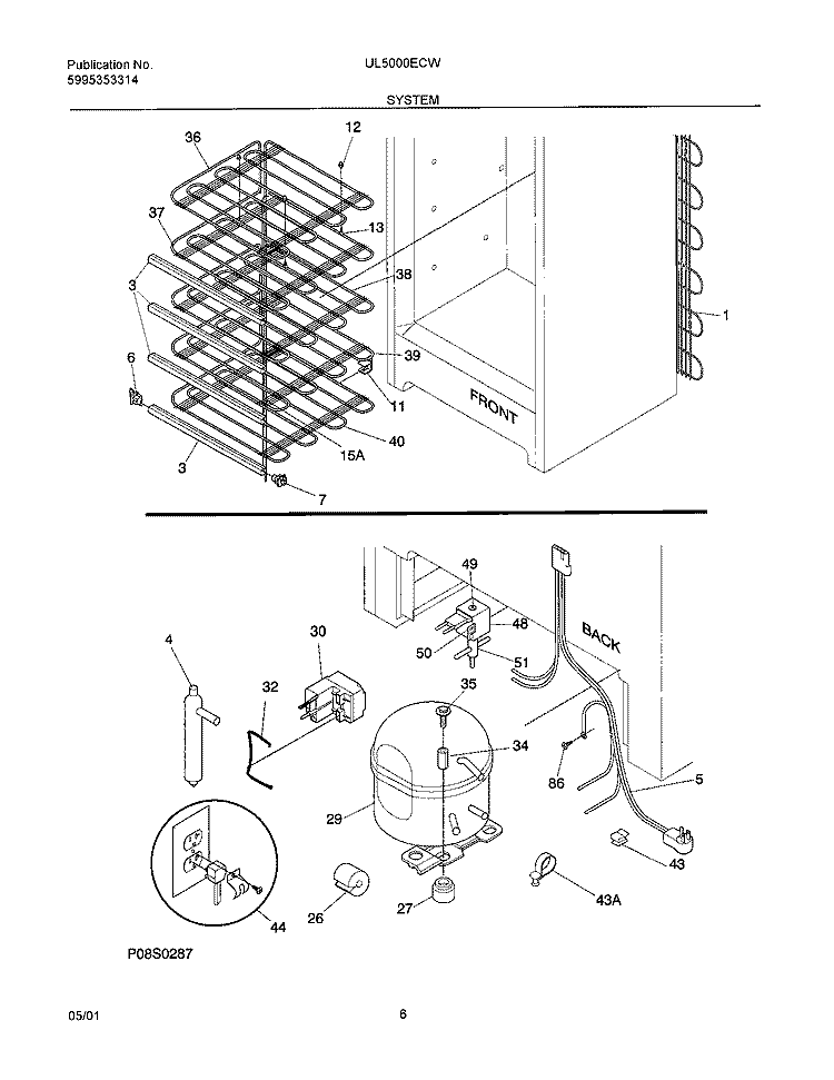 SYSTEM Diagram and Parts List for UL5000ECW7  Frigidaire Freezer