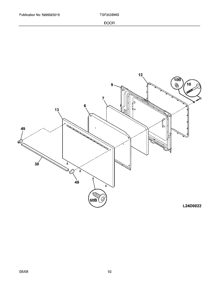 DOOR Diagram and Parts List for TGF303BWG  Tappan Range