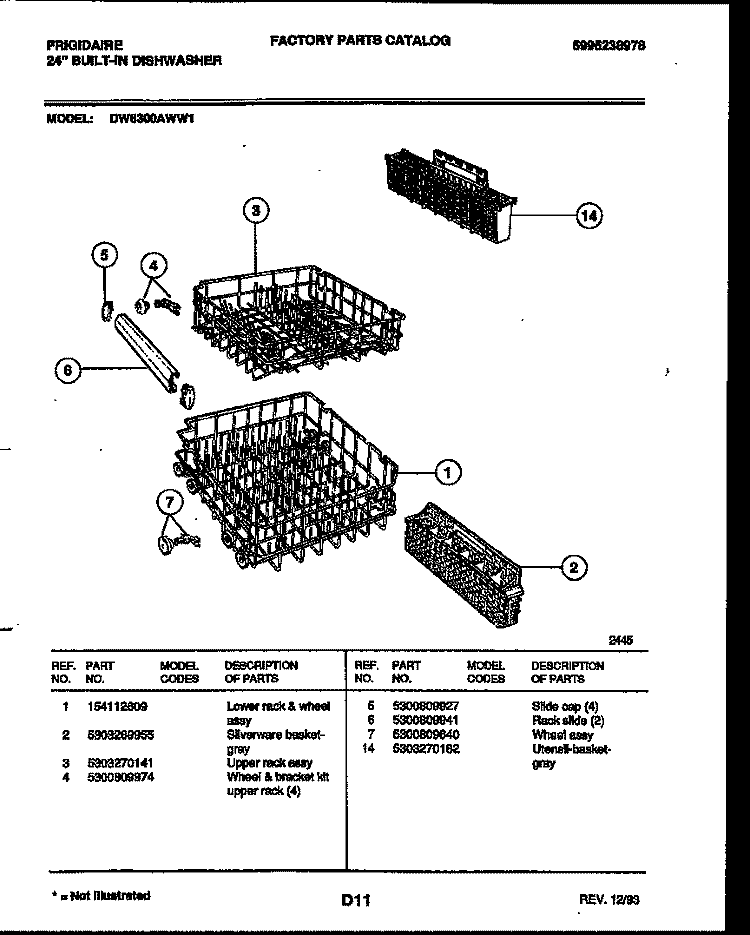 RACKS AND TRAYS Diagram and Parts List for DW6300AWW1  Frigidaire Dishwasher