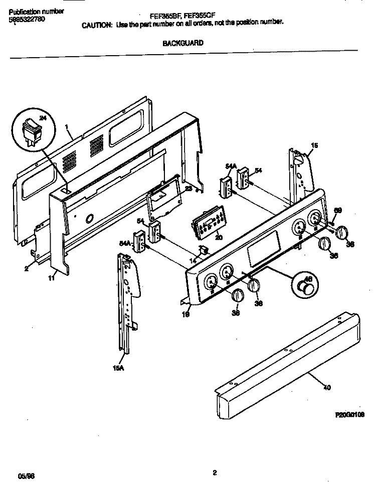 BACKGUARD Diagram and Parts List for FEF355CFSD  Frigidaire Range
