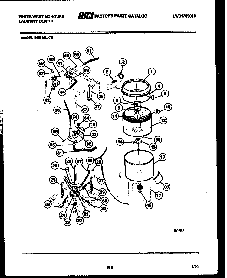 TUBS, WATER VALVE AND LID SWITCH Diagram and Parts List for SM115LXD2  Frigidaire Washer