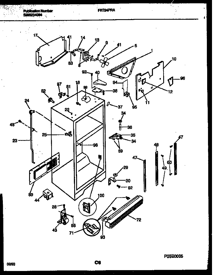 CABINET PARTS Diagram and Parts List for FRT24PRAY1  Frigidaire Refrigerator