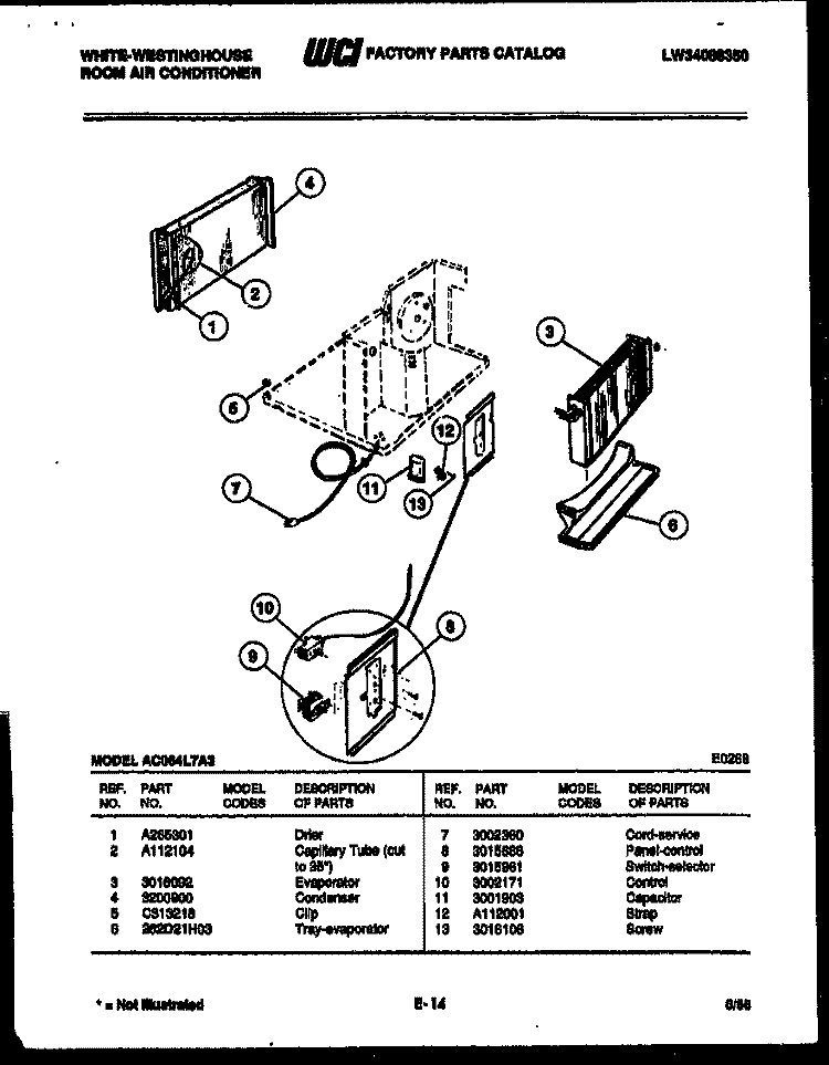 ELECTRICAL PARTS Diagram and Parts List for AC064L7A3  Frigidaire Air Conditioner