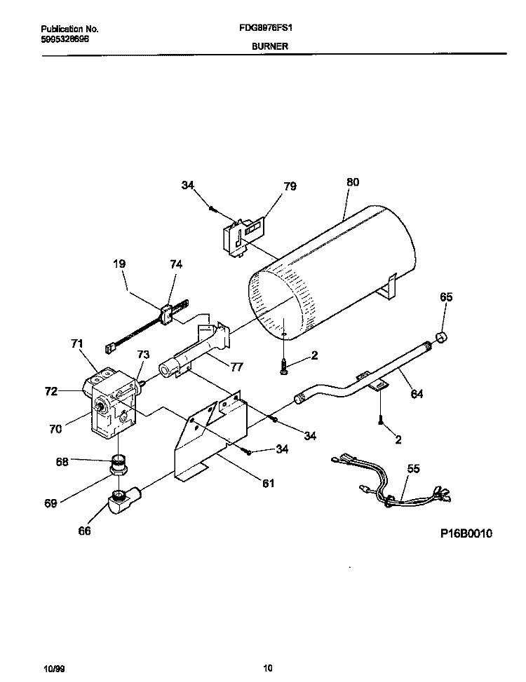 P16B0010 BURNER, VALVE Diagram and Parts List for FDG8976FS1  Frigidaire Dryer