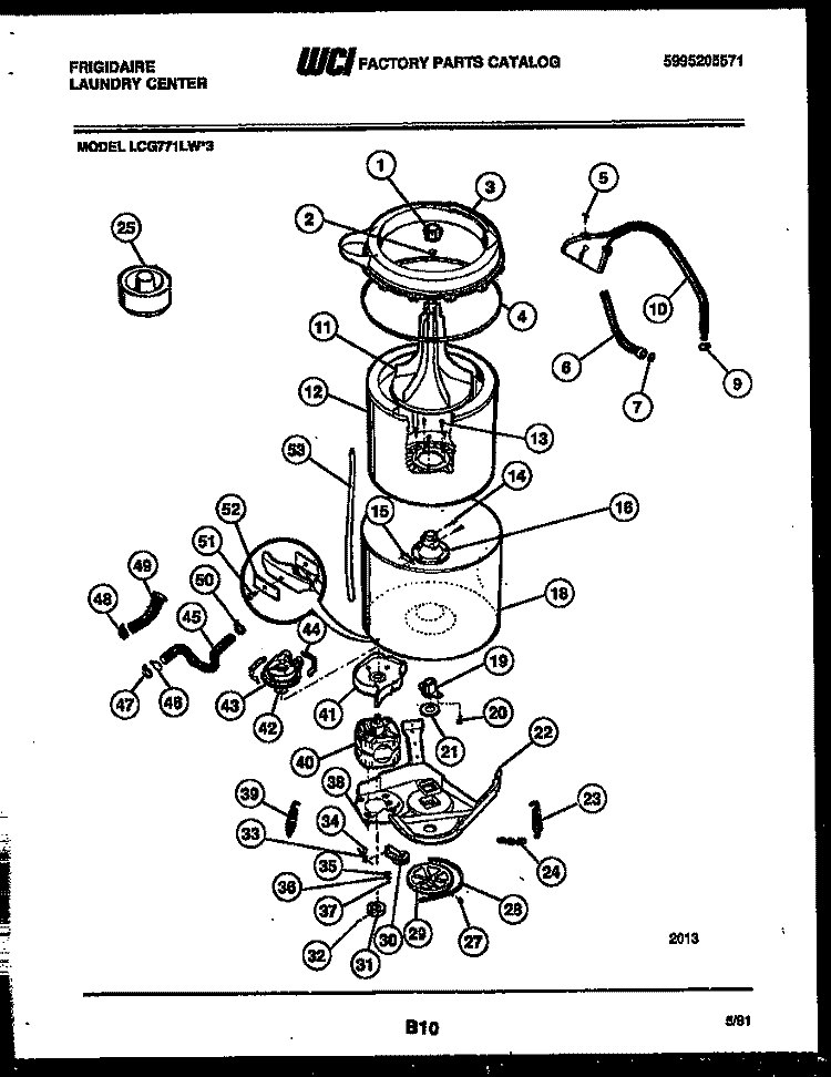 TUB DETAIL Diagram and Parts List for LCG771LL3  Frigidaire Washer Dryer Combo