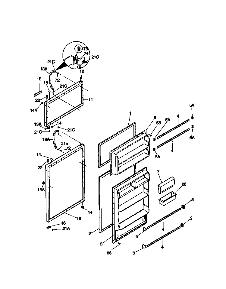 DOOR Diagram and Parts List for WRT18NRCD0  Frigidaire Refrigerator