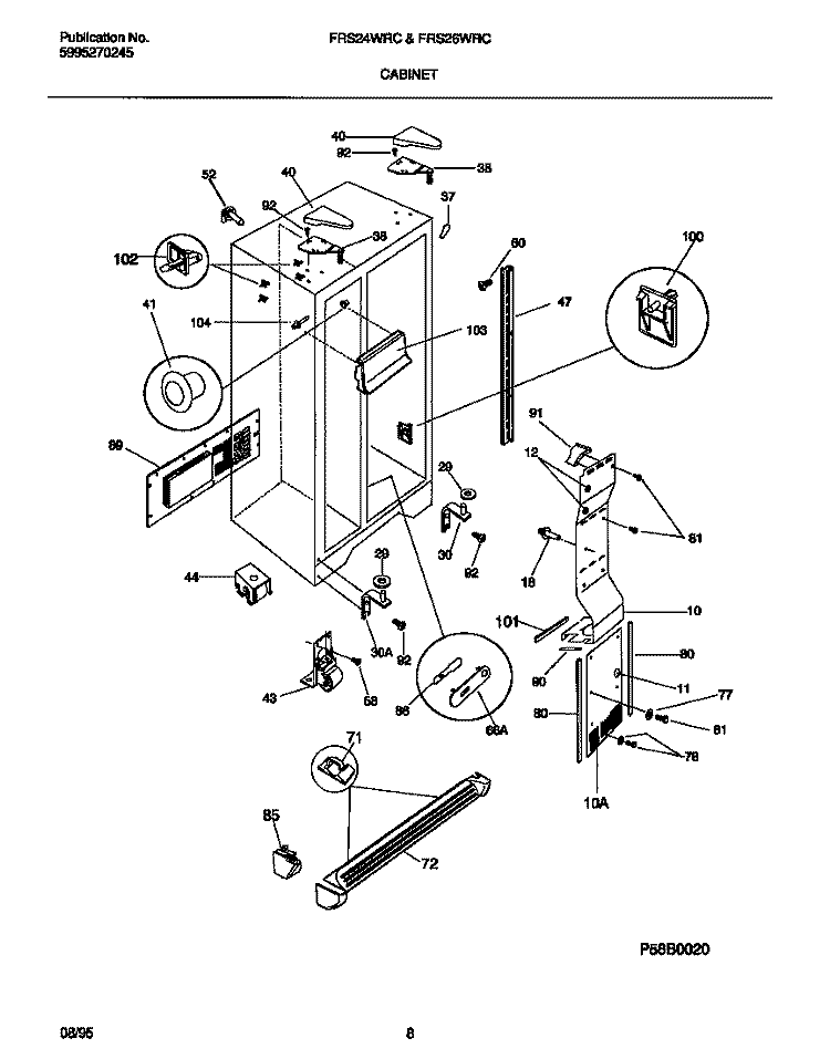 CABINET Diagram and Parts List for FRS26WRCD1  Frigidaire Refrigerator