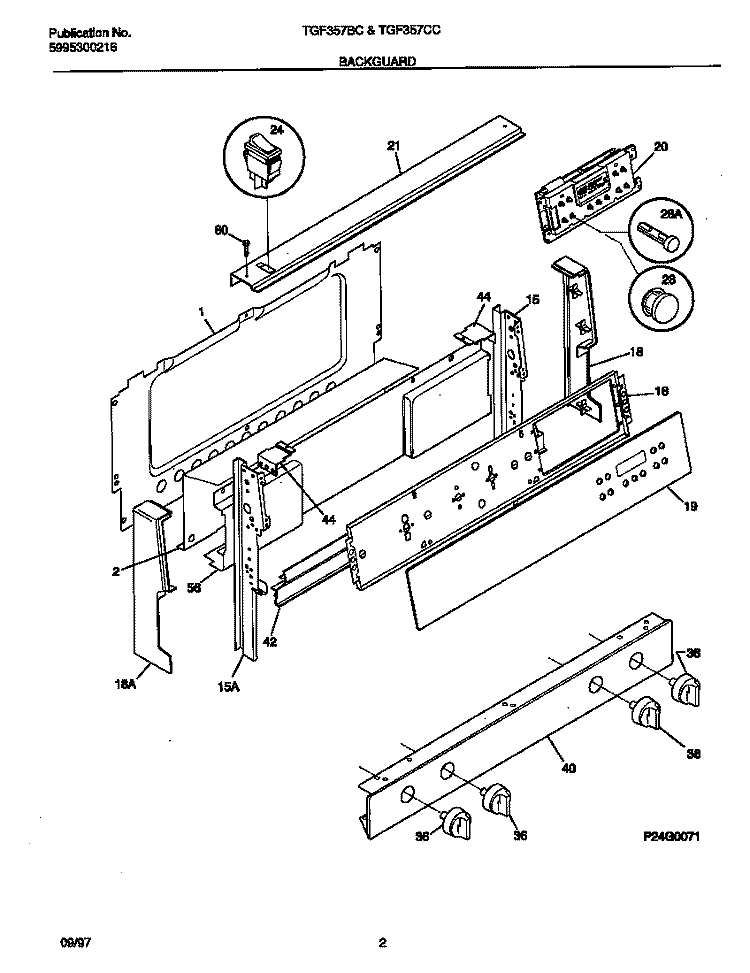 BACKGUARD Diagram and Parts List for TGF357CCTF  Tappan Range