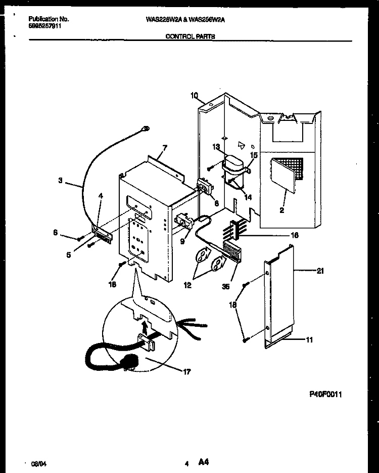 CONTROL PARTS Diagram and Parts List for WAS256W2A1  Frigidaire Air Conditioner