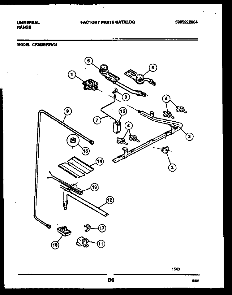 BURNER PARTS Diagram and Parts List for CP302BP2D1  Frigidaire Range