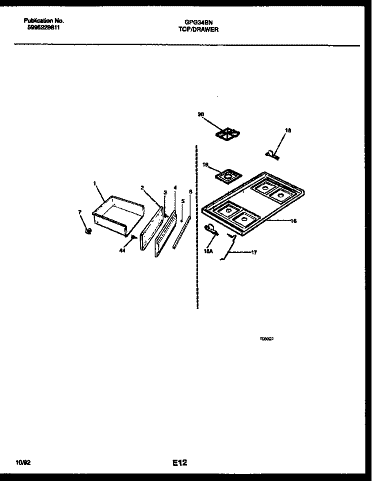 COOKTOP AND DRAWER PARTS Diagram and Parts List for GPG34BNL6  Frigidaire Range