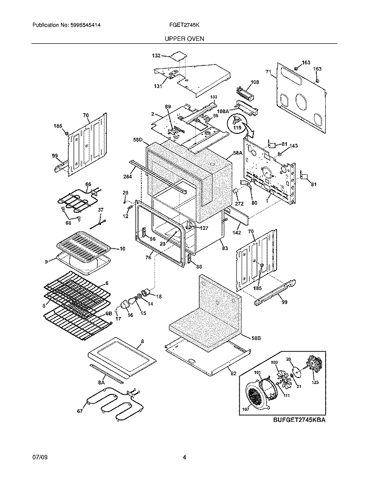 UPPER OVEN Diagram and Parts List for FGET2745KBA  Frigidaire Wall Oven
