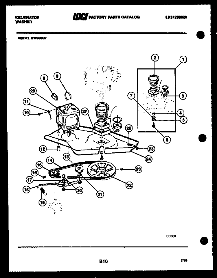 MOTOR AND IDLER ARM CLUTCH Diagram and Parts List for AW900C2D  Kelvinator Washer