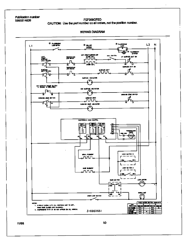 WIRING DIAGRAM Diagram and Parts List for FEF358CFSD  Frigidaire Range